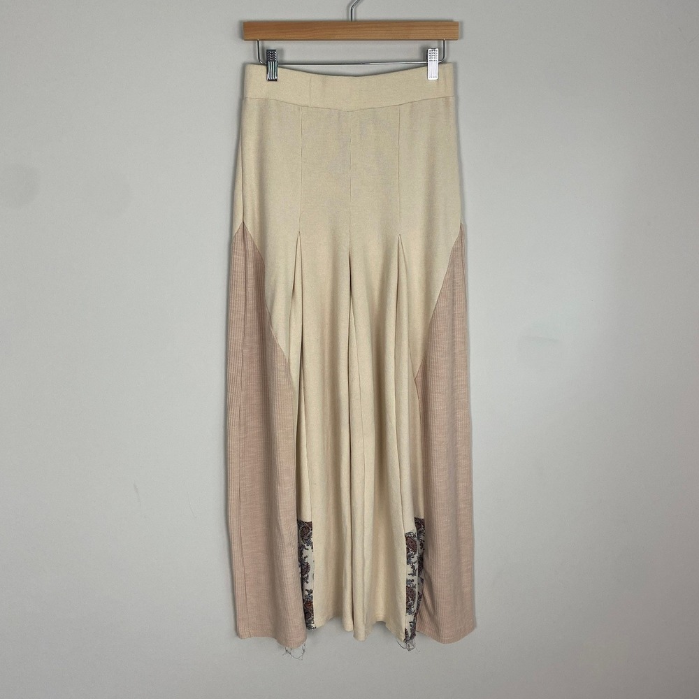 POL Waffle Knit Pants Wide‎ Leg Large Paisley Boho Patchwork Eclectic Relaxed